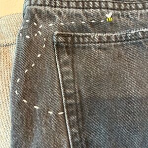 Black Denim Shorts with Bee Embroidery